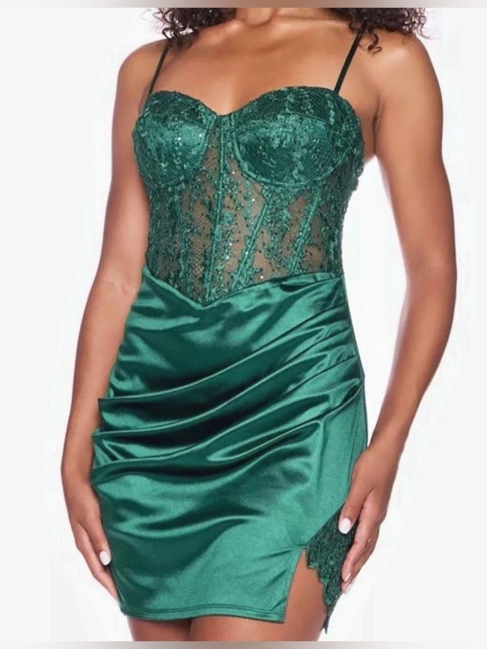 B Darlin Lace Corset Mini Dress in Green Size 1/2 NWT